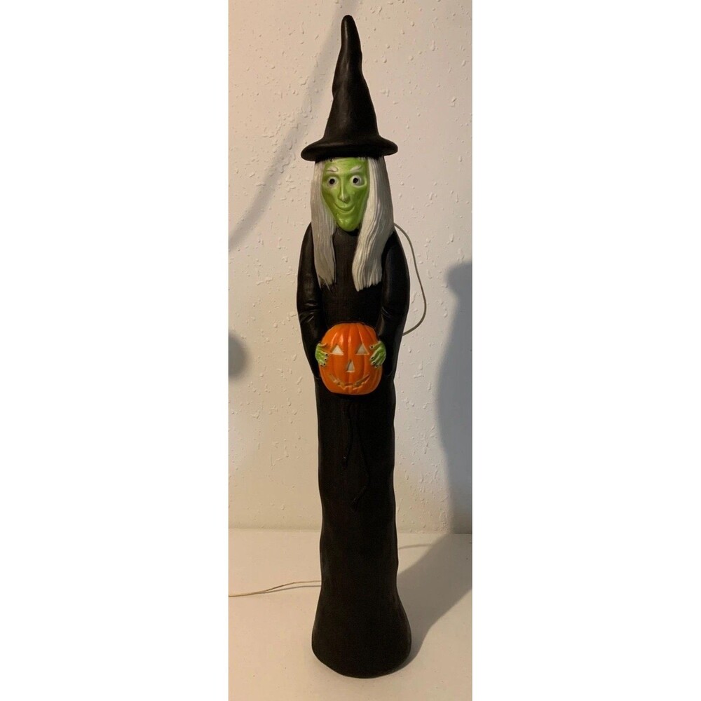 VTG 36" Pencil Witch Candle Stick Blow Mold Halloween Featherstone Skinny READ